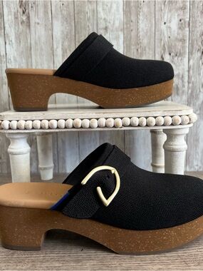 Rothy's Classic Clog Black Textured Platform Wedge Heeled Clogs New Size 7.5